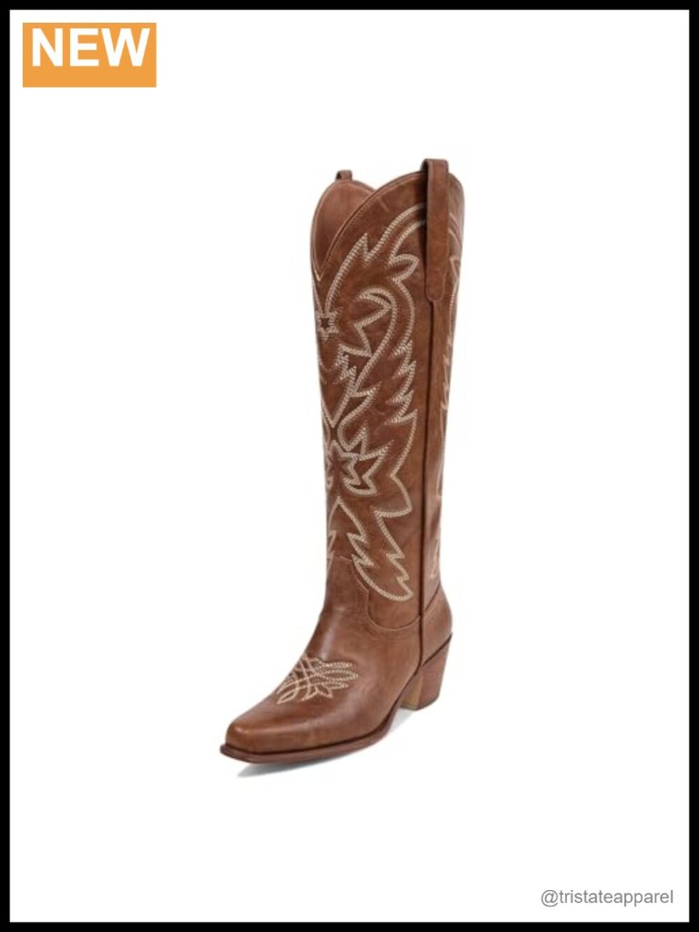 Ouepiano Cowgirl Knee High Boots Pointed Toe Embroidered Western Boots